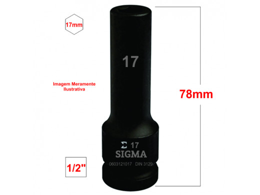 Soquete Impacto Sextavado Enc. 1/2" x 17,00mm x 78mm Sigma Tools
