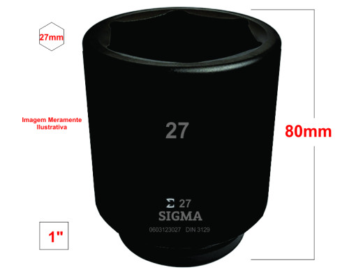 Soquete Impacto Sextavado Enc. 1" x 27,00mm x 80mm Sigma Tools