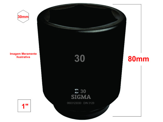 Soquete Impacto Sextavado Enc. 1" x 30,00mm x 80mm Sigma Tools
